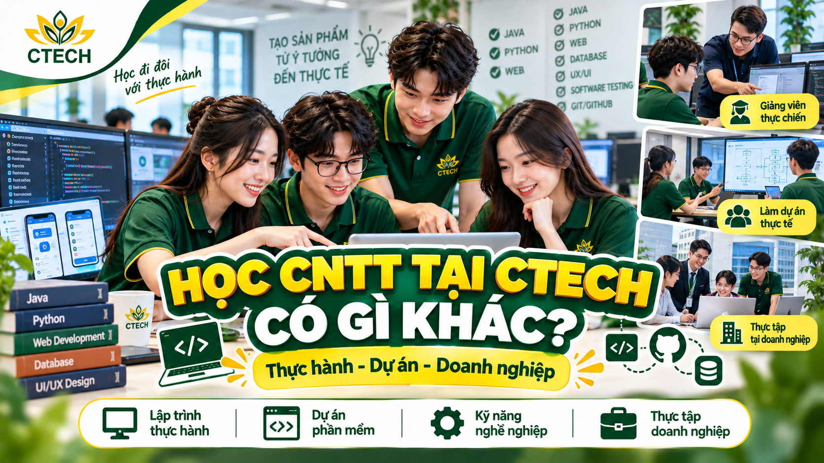 Học Công nghệ thông tin (Ứng dụng phần mềm) tại CTECH có gì khác? - Thực hành, dự án và doanh nghiệp