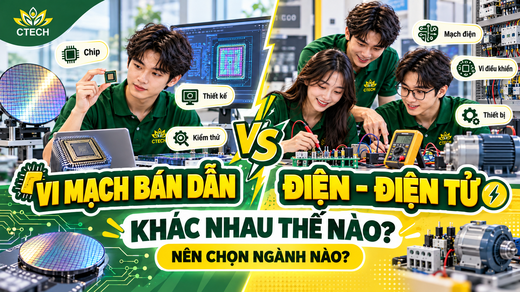 Vi mạch bán dẫn và Công nghệ kỹ thuật điện, điện tử: Khác nhau thế nào, nên chọn ngành nào?