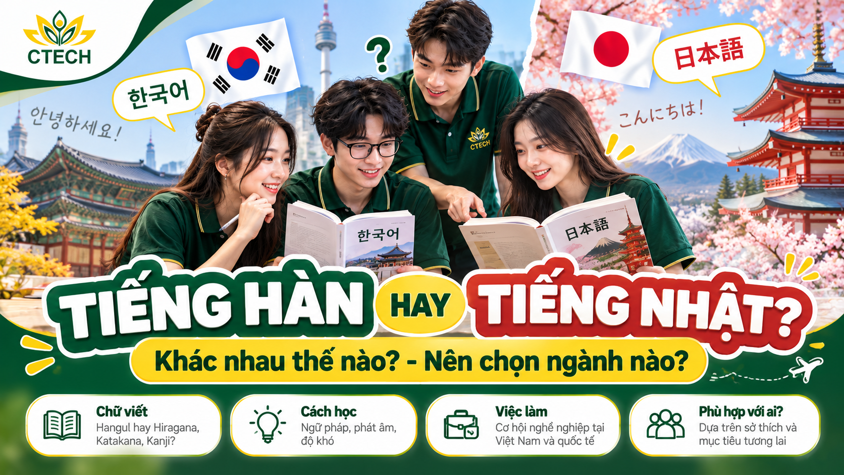 Tiếng Hàn Quốc và Tiếng Nhật Bản khác nhau thế nào? - Nên chọn ngành nào?